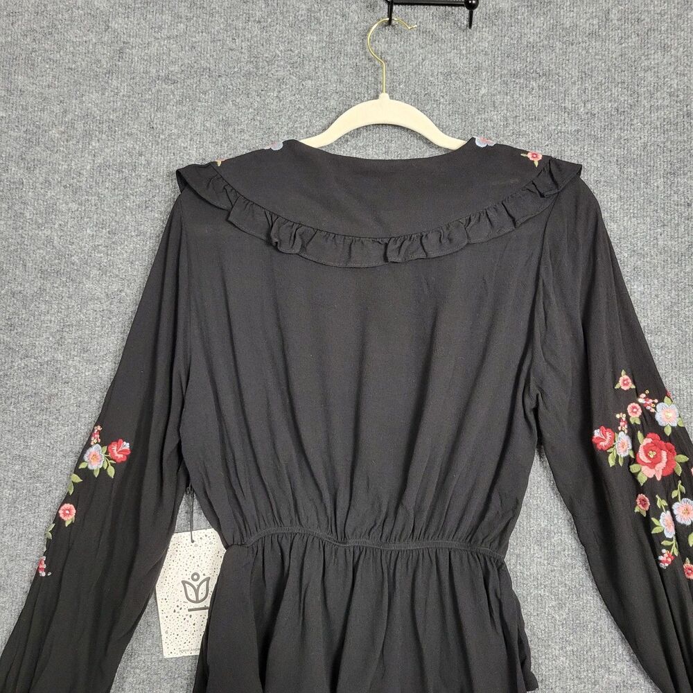 SAVANNA JANE Black Floral Embroidery Peter Pan Collar Top Twee Modest SIZE SMALL - Picture 6 of 14
